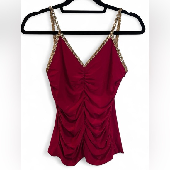 Icon USA Women’s Sequin Ruched Top Size M/L Red & Gold Y2K Deadstock NWOT - Picture 2 of 4